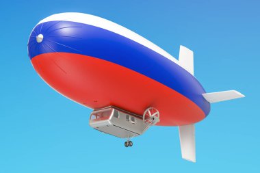 Zeplin veya zeplin balon Rus bayrağı, 3d render ile