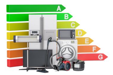 Ev aletleri ile enerji verimliliği grafik. Enerji tasarrufu
