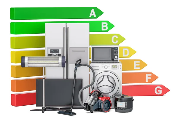 Grafiek van de energie-efficiëntie met huishoudelijke apparaten. Energiebesparing — Stockfoto