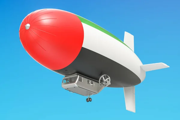 Aeronave ou balão dirigível com bandeira dos EAU, renderização 3D — Fotografia de Stock