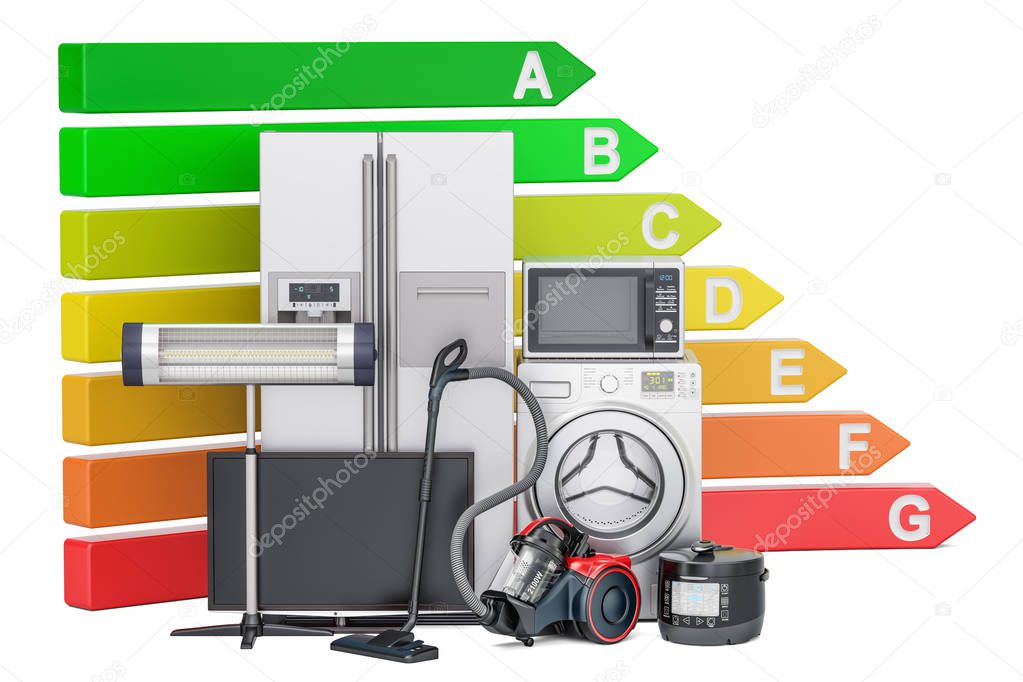 Energy efficiency chart with household appliances. Saving energy