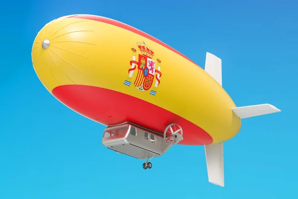 Aeronave ou balão dirigível com bandeira espanhola, renderização 3D — Fotografia de Stock