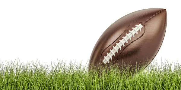 Football americano concetto palla sull'erba, rendering 3D — Foto Stock