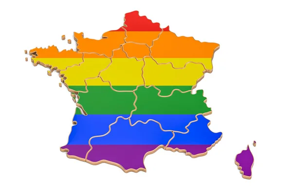 Francuskiej mapie flagą Lgbt, renderowania 3d — Zdjęcie stockowe