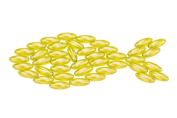 Vetzuren, omega-3 capsules in de vorm van vis, 3D-rendering — Stockfoto