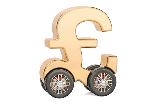 Libra esterlina símbolo en las ruedas del coche, representación 3D — Foto de Stock