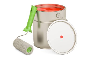 Kırmızı boya ve rulo fırça, 3d render ile yapabilirsiniz