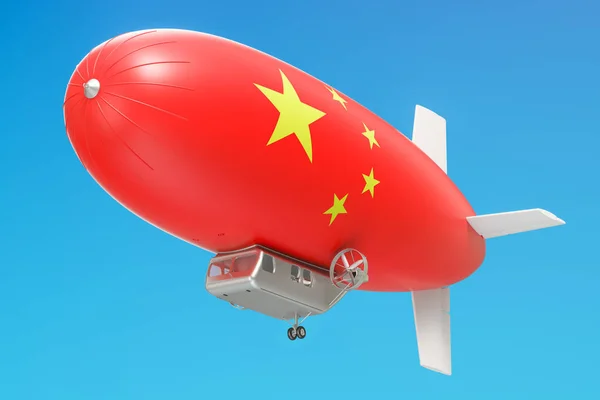 Aeronave o globo dirigible con bandera china, representación 3D — Foto de Stock