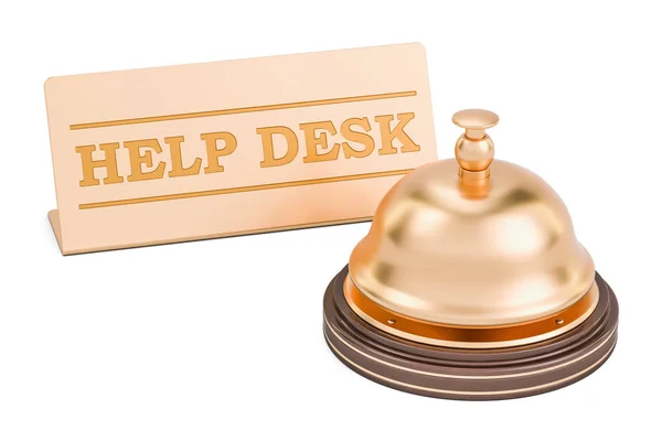 Hjälp skrivbord koncept. Receptionen bell med platta, 3d-rendering — Stockfoto