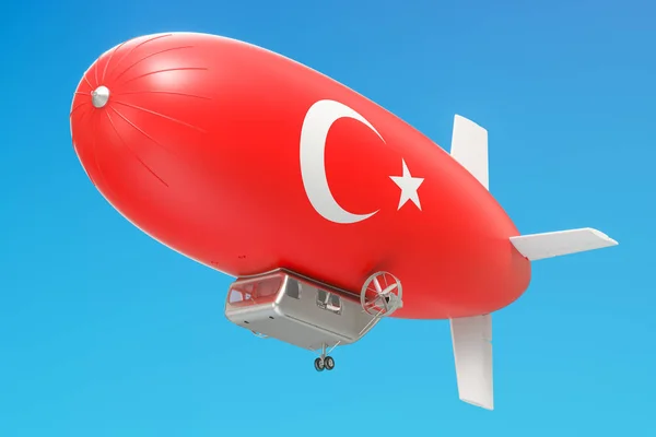 Globo dirigible o dirigible con bandera turca, representación 3D — Foto de Stock