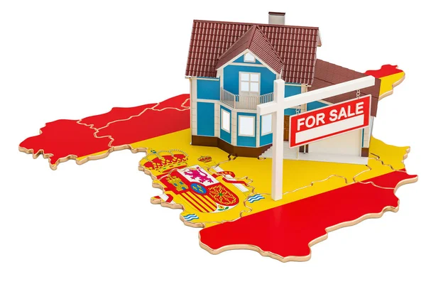Nemovitosti k prodeji i pronájmu ve Španělsku konceptu, vykreslování 3d objektů — Stock fotografie