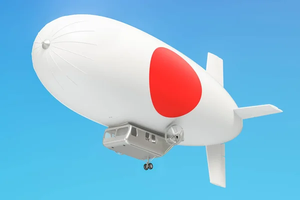 Luftschiff oder Luftballon mit japanischer Flagge, 3D-Darstellung — Stockfoto