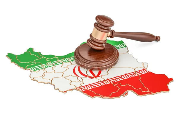 Ξύλινο σφυρί στο χάρτη του Ιράν, 3d rendering — Φωτογραφία Αρχείου