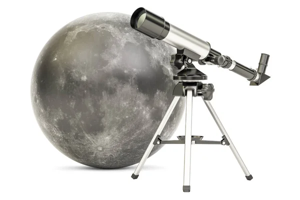 Telescopio con luna, rendering 3D — Foto Stock