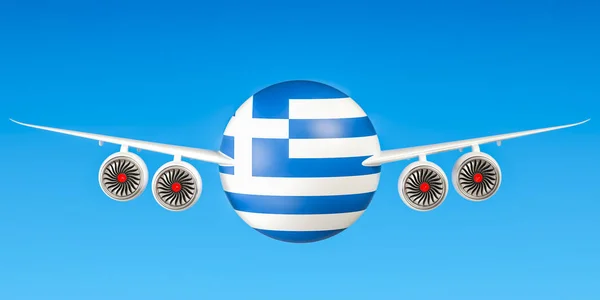 Companhias aéreas gregas e voadores, voos para a Grécia conceito. Rende 3D — Fotografia de Stock