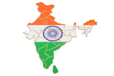 Hindistan harita closeup, 3d render