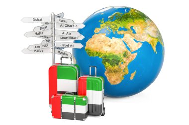 Birleşik Arap Emirlikleri seyahat kavramı. Birleşik Arap Emirlikleri bayrağı, sı ile bavul