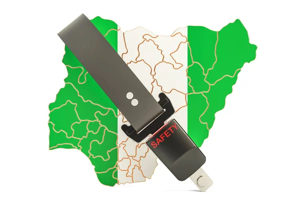 Emniyet kemeri ile Nijeryalı harita. Güvenlik ve koruma veya sigorta — Stok fotoğraf