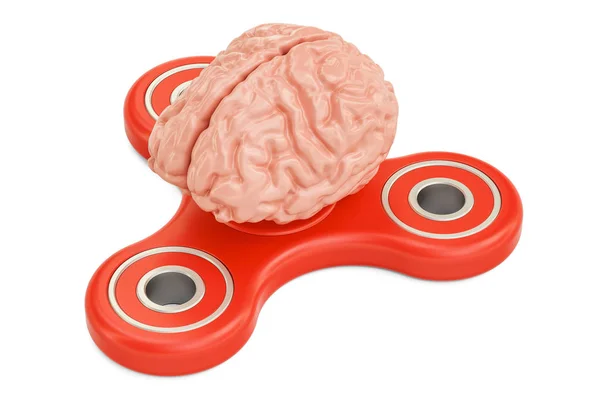 Fidget spinner con cerebro humano, representación 3D — Foto de Stock