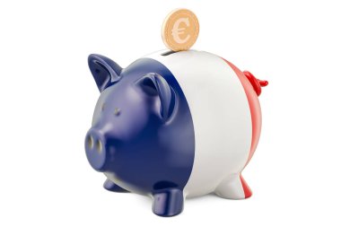 Investments in the France. Piggy bank with flag and golden euro  clipart