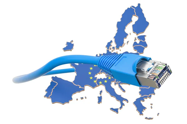 Proveedor de servicios de Internet en el concepto de la Unión Europea, 3D renderin — Foto de Stock
