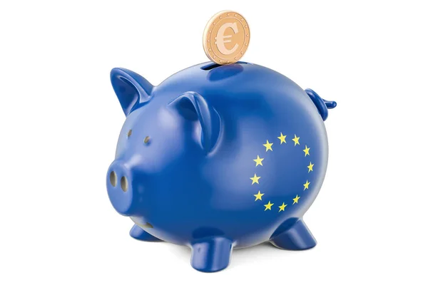 Investments in the European Union. Piggy bank with flag and gold — Stock Photo, Image