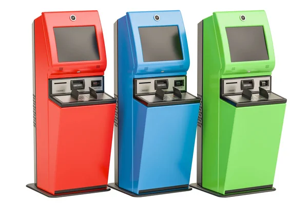 Digitaal touchscreen-terminals. Financiële diensten kiosken, 3D-ren — Stockfoto