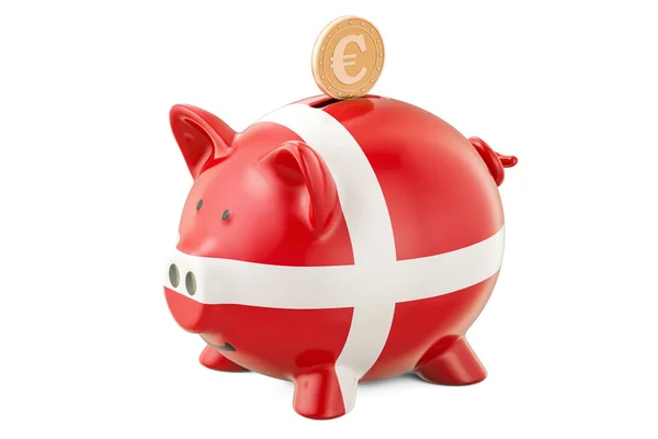 Hucha con bandera de Dinamarca y moneda de oro en euros. Inversiones — Foto de Stock