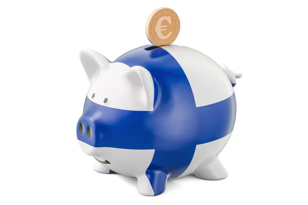 Hucha con bandera de Finlandia y moneda de oro en euros. Inversiones — Foto de Stock