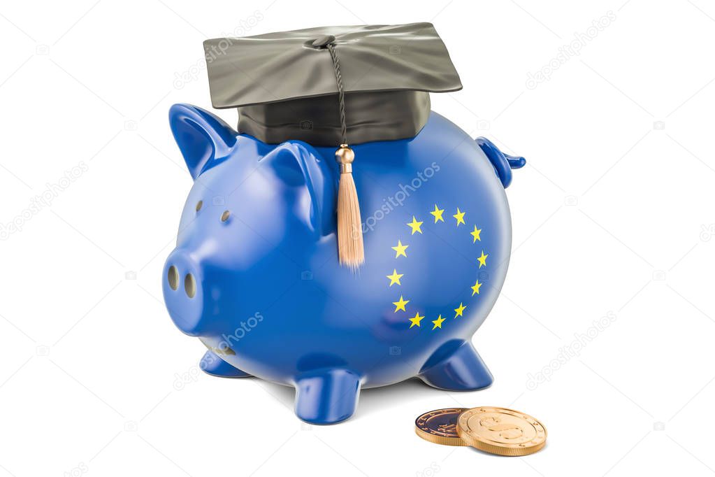 Savings for education in European Union concept, 3D rendering