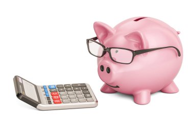 Kumbara gözlük hesap makinesi ile 3d render giyiyor