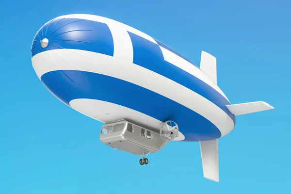 Luchtschip of bestuurbare ballon met Griekse vlag, 3D-rendering — Stockfoto