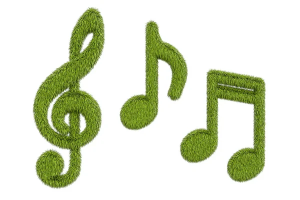 Музыкальные ноты из травы, 3D рендеринг — стоковое фото