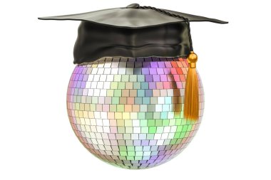 disco ball with graduation cap, 3D rendering clipart