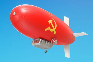 Sovyetler Birliği bayrağı, 3d render ile zeplin veya zeplin balon