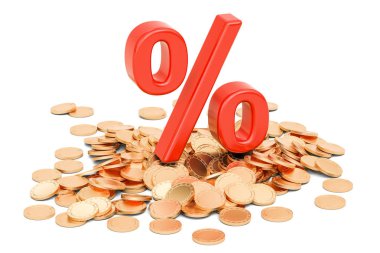 Altın sikke, 3d render üzerinde kırmızı yüzde işareti