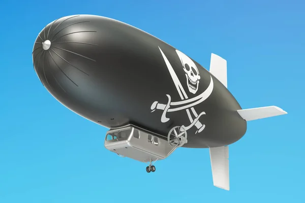Luftschiff oder Luftballon mit Piratenflagge, 3D-Darstellung — Stockfoto