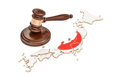 Japonya, 3d render haritası üzerinde tahta tokmak