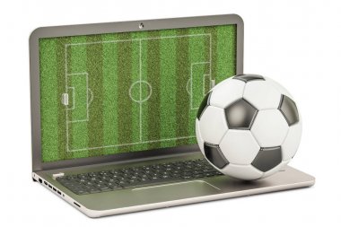 Futbol topu, 3d render ile dizüstü bilgisayar