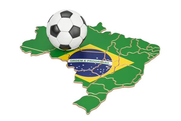 Fotboll boll med karta över Brasilien koncept, 3d-rendering — Stockfoto