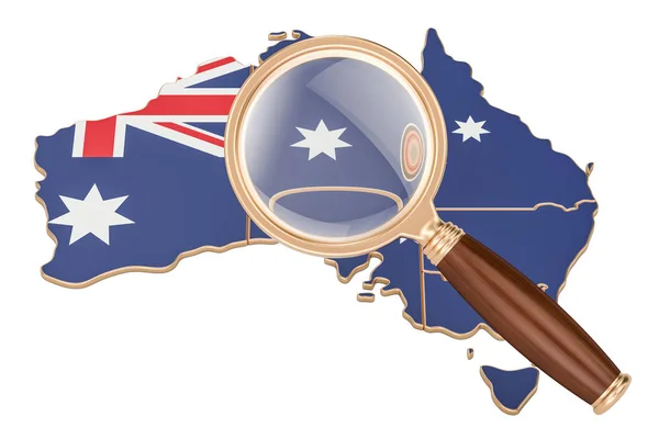 Australia bajo lupa, concepto de análisis, renderizado 3D — Foto de Stock