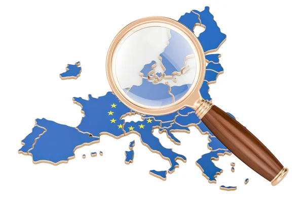 EU under magnifying glass, analysis concept, 3D rendering — Stock Photo, Image