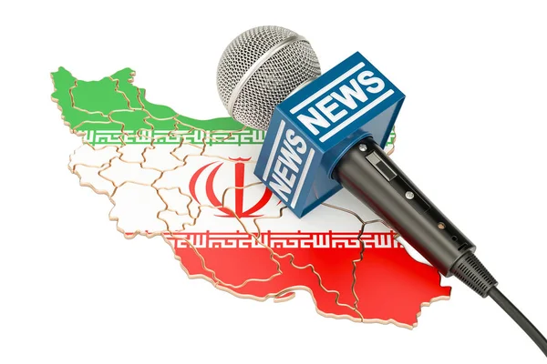 Iranian News concept, microfone news on the map of Iran. Reno 3D — Fotografia de Stock