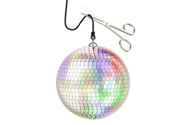 Spiegel disco bal met een schaar, 3D-rendering — Stockfoto