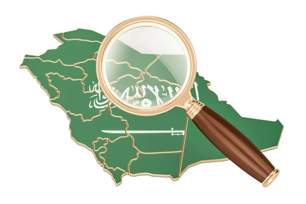 Arabia Saudita bajo lupa, concepto de análisis, renderizado 3D — Foto de Stock