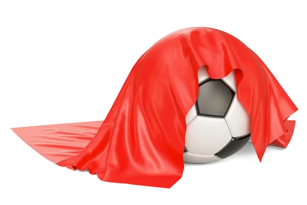 Футбольный мяч покрыты красной тканью, 3D рендеринг — стоковое фото