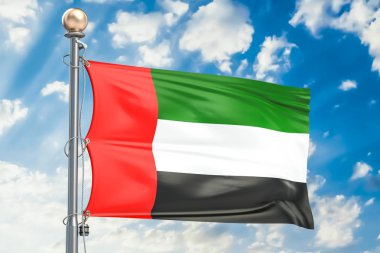 BAE bayrak mavi bulutlu gökyüzü, 3d render sallayarak