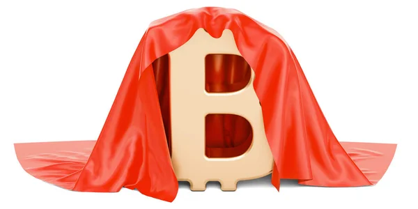 Bitcoin zahrnuty červený šat, vykreslování 3d objektů — Stock fotografie