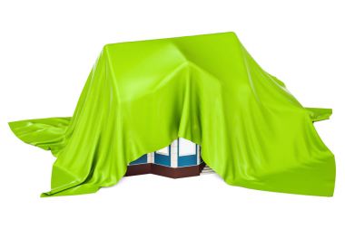 House covered green fabric, 3D rendering clipart