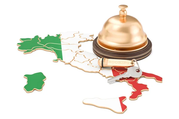 Olaszország foglalás koncepció. Olasz zászló-a szálloda kulcs és fogadása — Stock Fotó